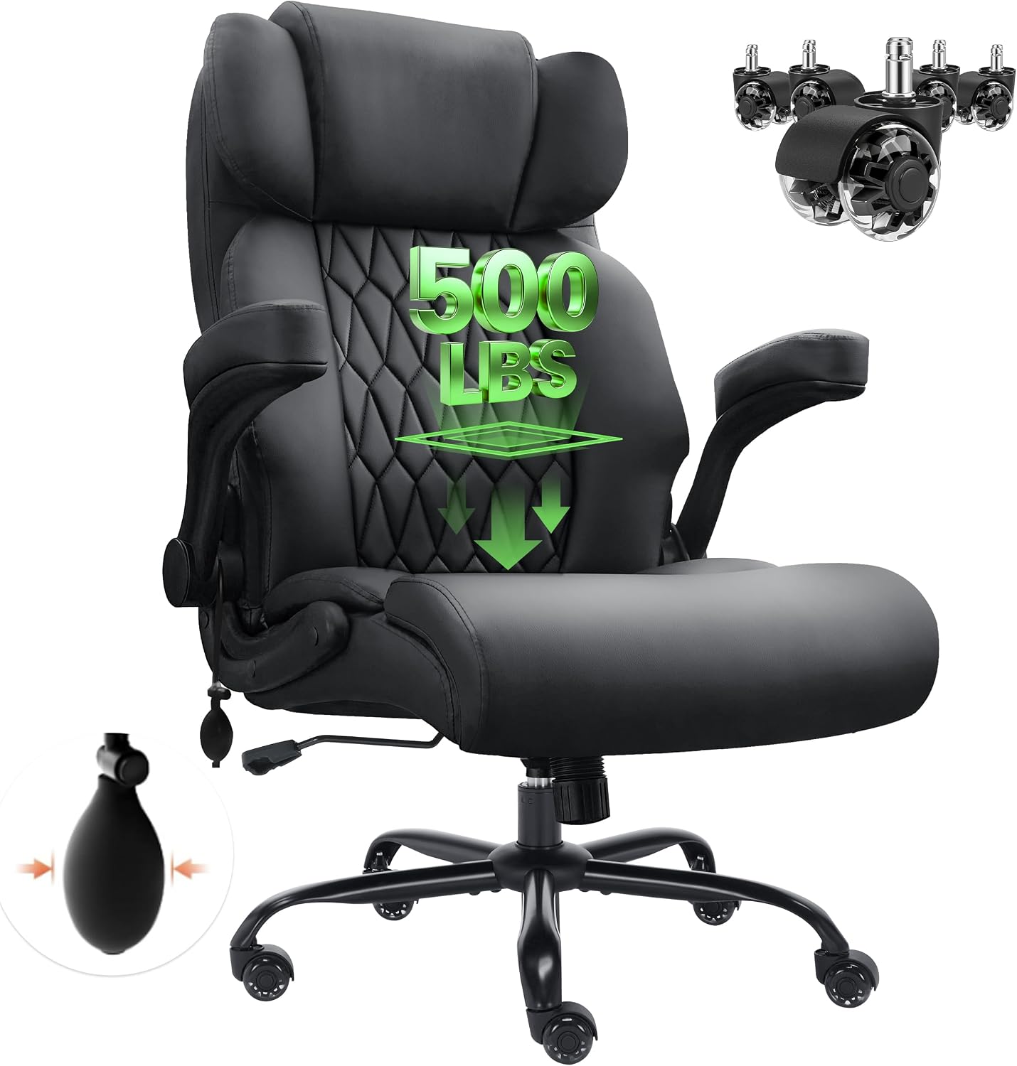 Detalle de Cloomey 001 500 lb Big and Tall Office Chair, Extra-Wide Seat, Inflatable Lumbar Support