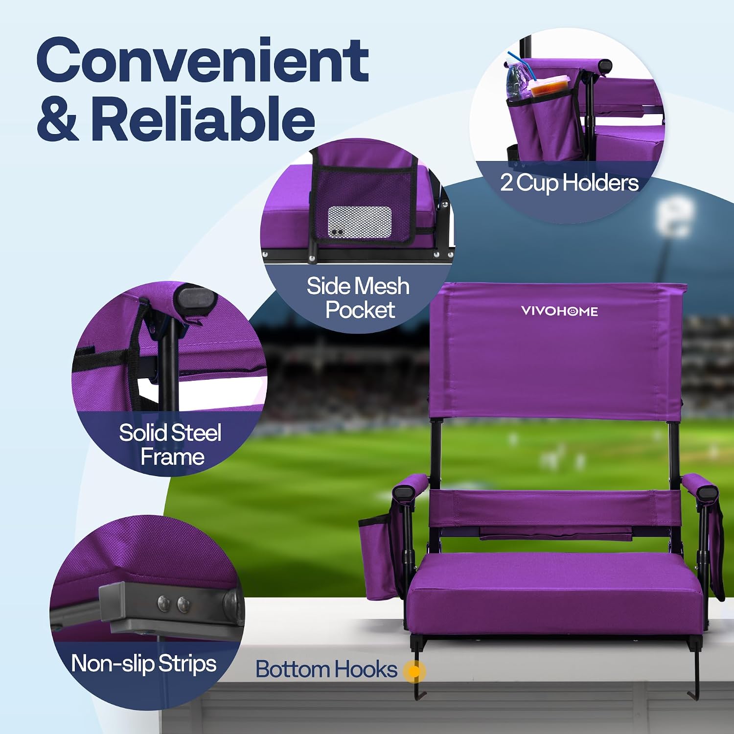 Detalle 1 de VIVOHOME VH1726-PU Stadium Seats, 2-Pack with Adjustable Backrests