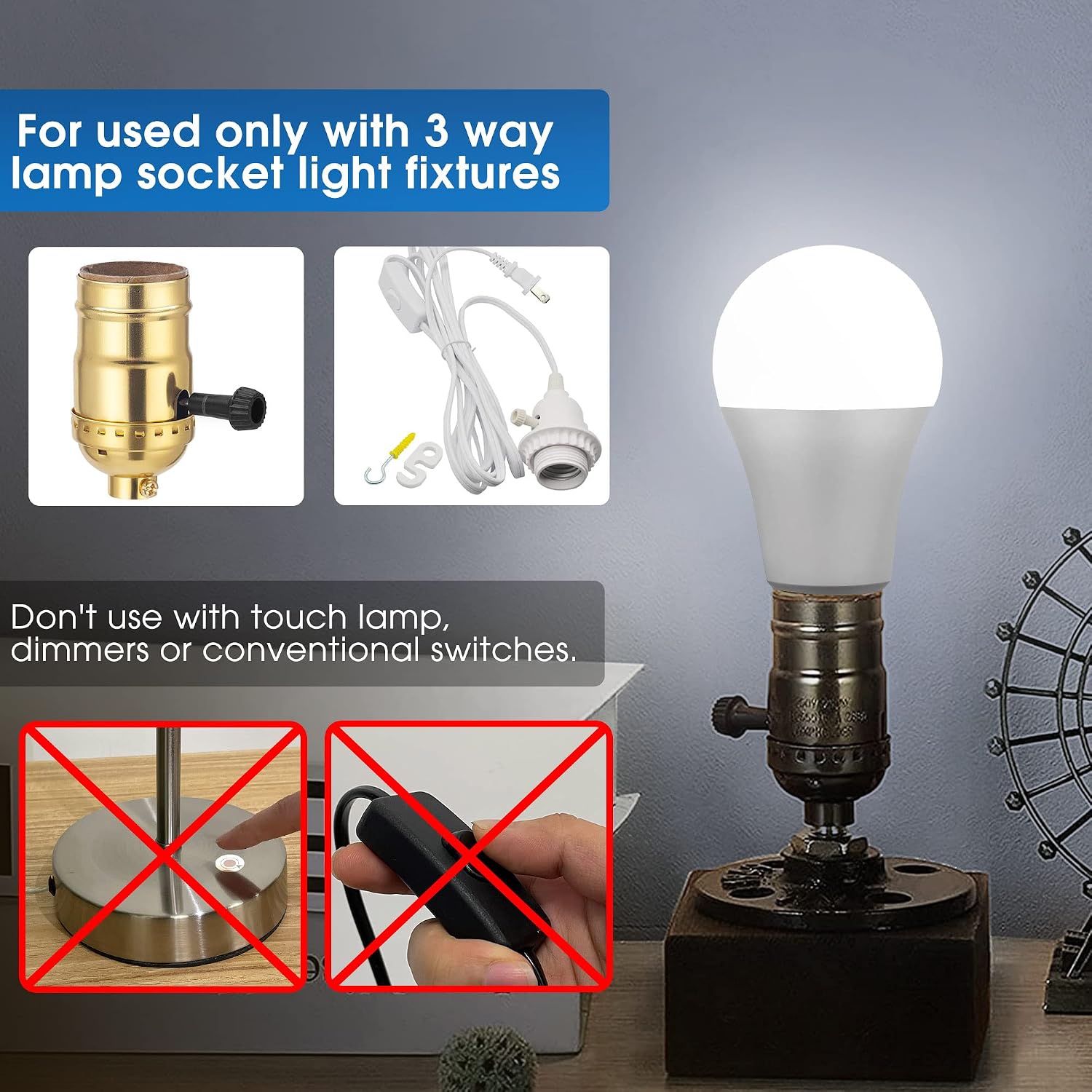 Detalle 2 de Briignite 3-Way A19 LED Bulbs, 5000K Daylight, E26 Base, 2-Pack