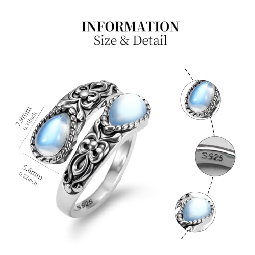 Detalle 2 de Weviway Sterling Silver Adjustable Vintage Moonstone Ring