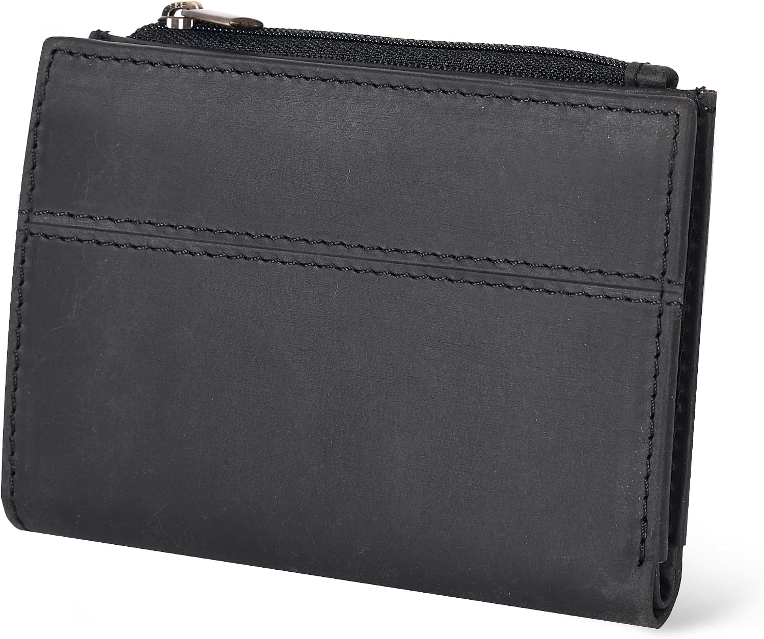 Detalle de Women’s full grain leather RFID small wallet (Nappa Black) – bifold coin purse & card/ID holder