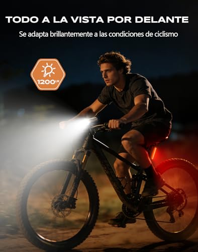 Detalle 2 de CIRYCASE 1200 Lúmenes: Luz delantera y trasera para bici con haz ancho y 3+5 modos