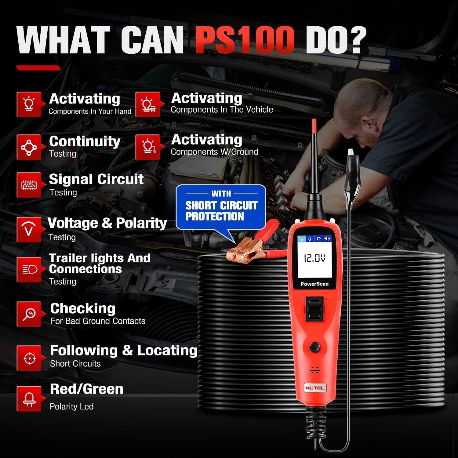 Thumbnail 1 de Autel PowerScan PS100 Power Circuit Probe Tester Kit