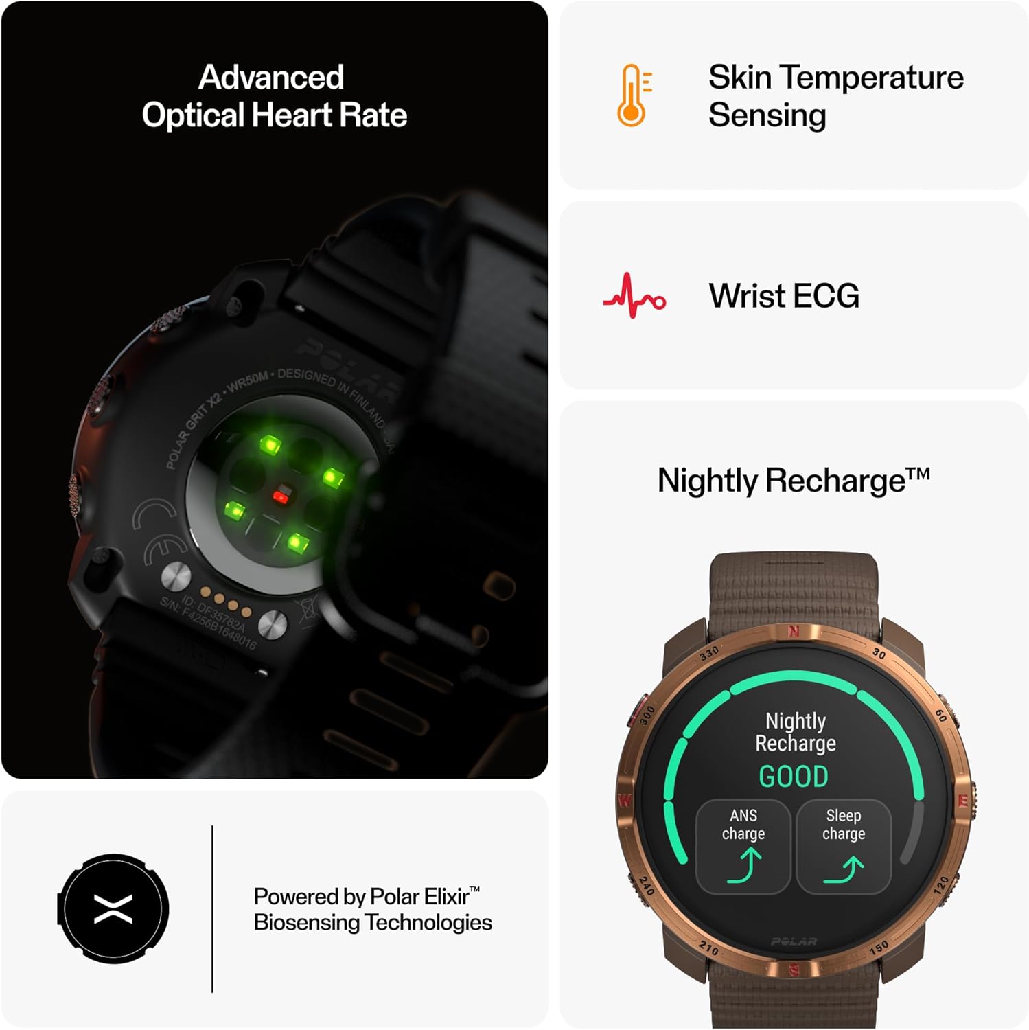 Detalle 1 de Polar Grit X2 Outdoor Multisport GPS Watch with AMOLED, offline maps and wrist ECG