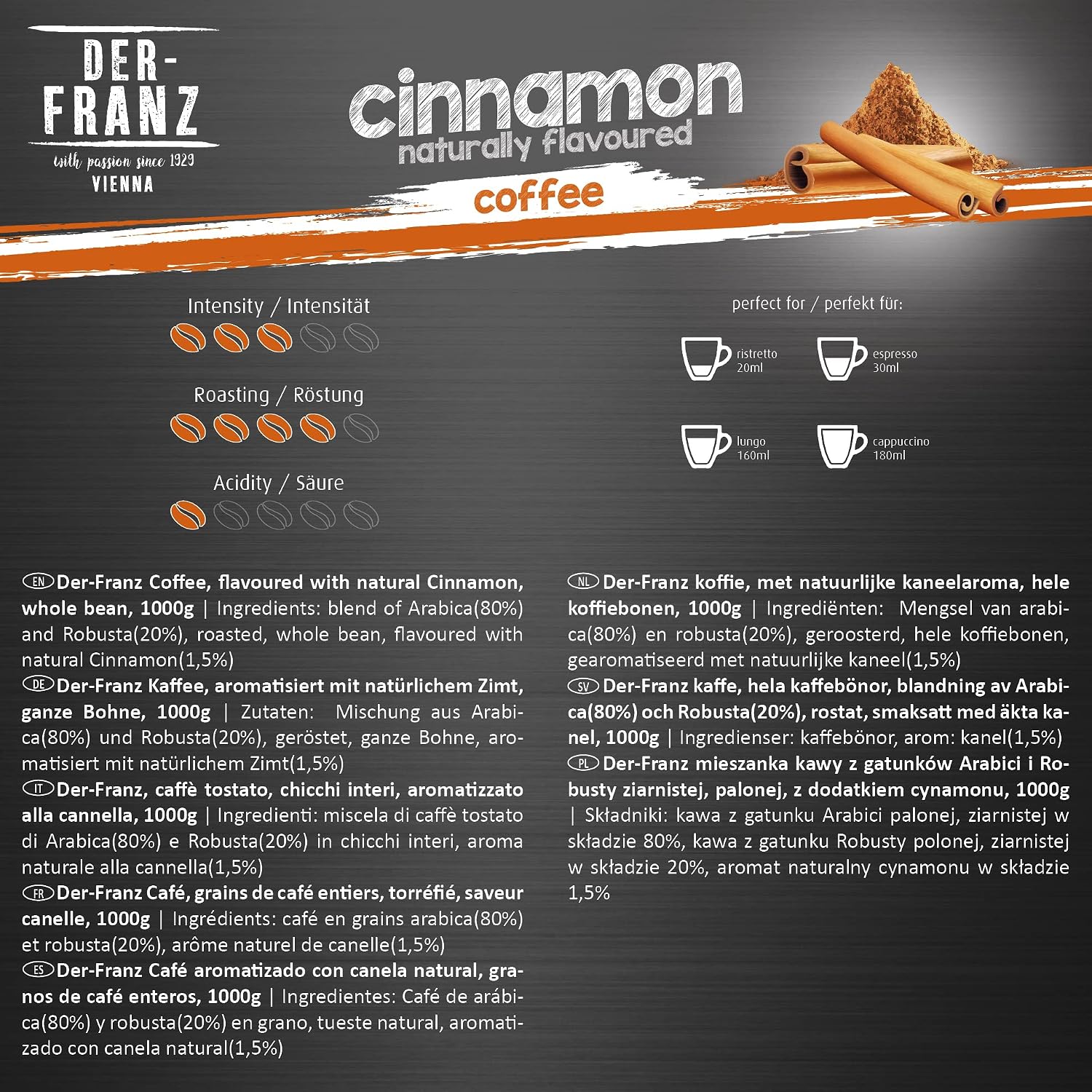 Detalle de Der-Franz Café Aromatizado con Canela 1000 g