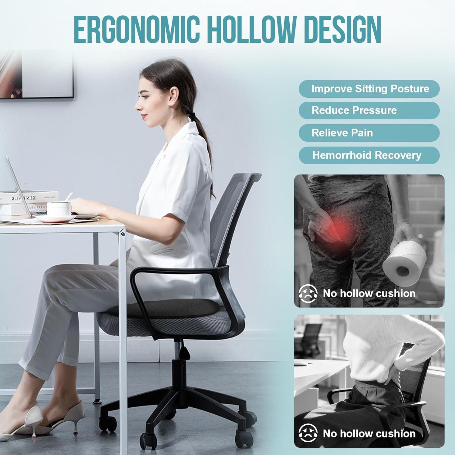 Detalle de DmTown Donut Cushion for Hemorrhoids: Comfort and Support for Tailbone Pain