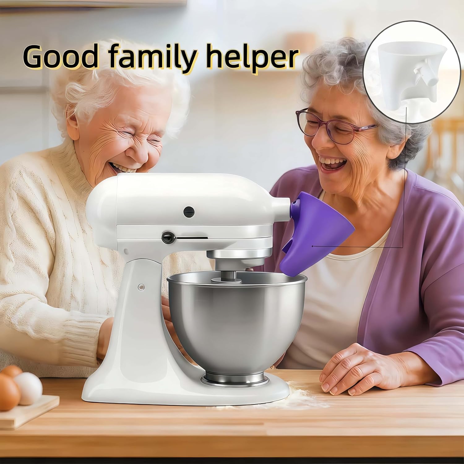 Detalle 2 de LWOGD Flour Funnel for KitchenAid Tilt-Head Mixers, Red, Dishwasher Safe