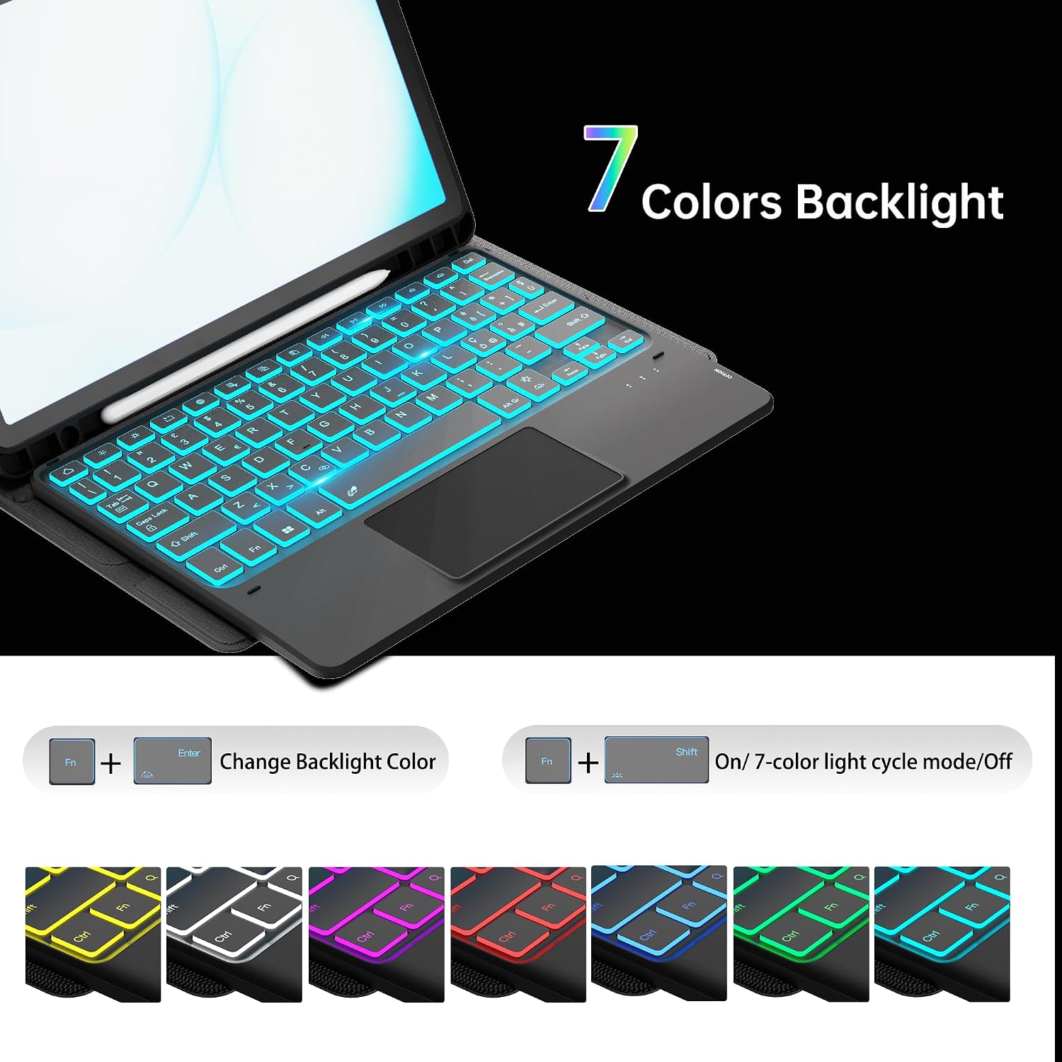 Detalle 2 de VANKEYPAD Custodia Tastiera per Samsung Galaxy Tab A11 Plus / A9+ 11” con touchpad e retroilluminazione a 7 colori