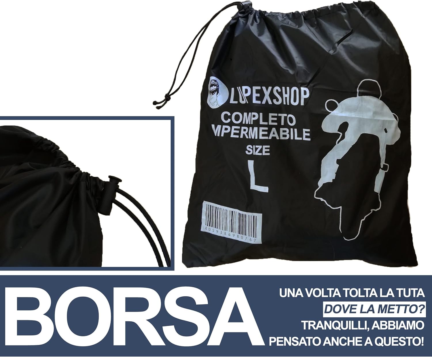 Detalle 2 de Auto Accessori Lupex CI_tuta-bag – wodoodporny kombinezon motocyklowy z PVC