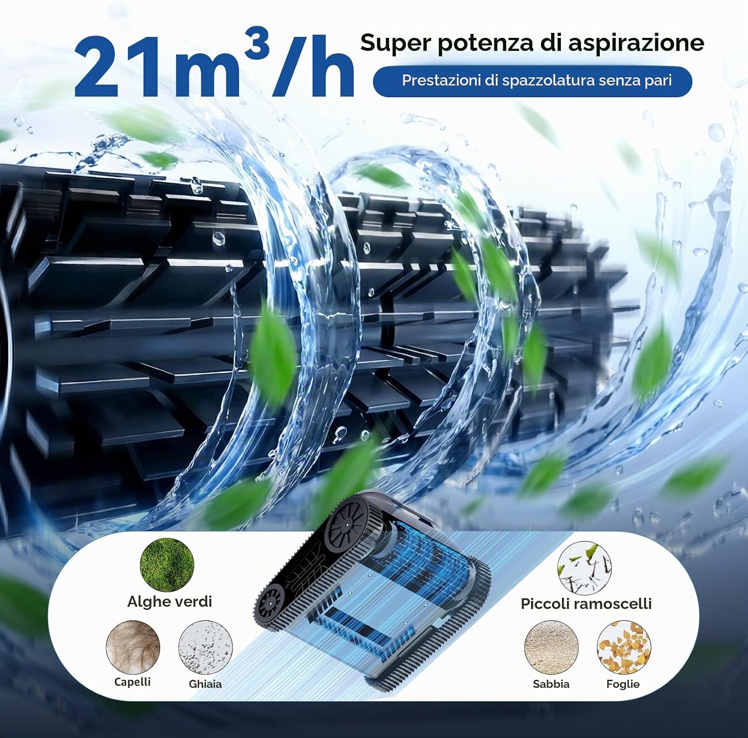 Detalle de Pondee X5 Robot Piscina Senza Fili: triplo motore brushless, navigazione intelligente e autonomia di 180 minuti