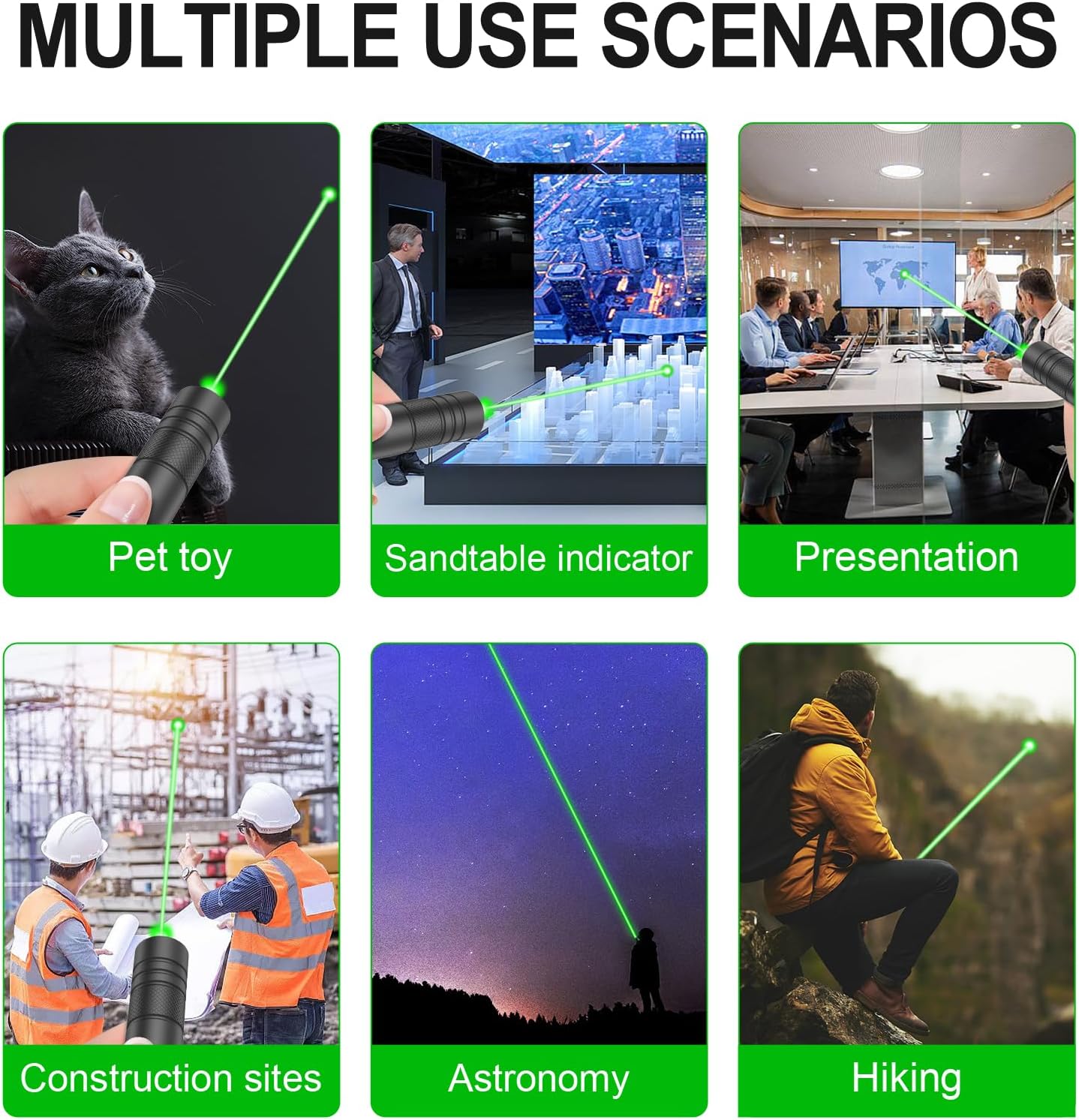 Detalle de LETEAPII 2-Pack Green Laser Pointers with USB-A Charging and Star Caps
