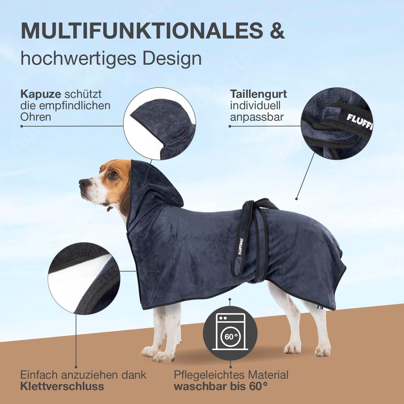 Detalle 2 de FLUFFINO Hundebademantel Dunkelblau Gr. M