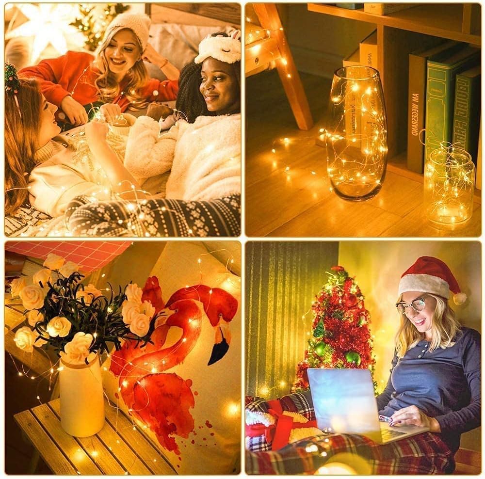 Detalle 1 de LED-Lichterkette Batterie, 6er-Set, 2 m je Strang, 20 LEDs, 3 Modi – warmweiß