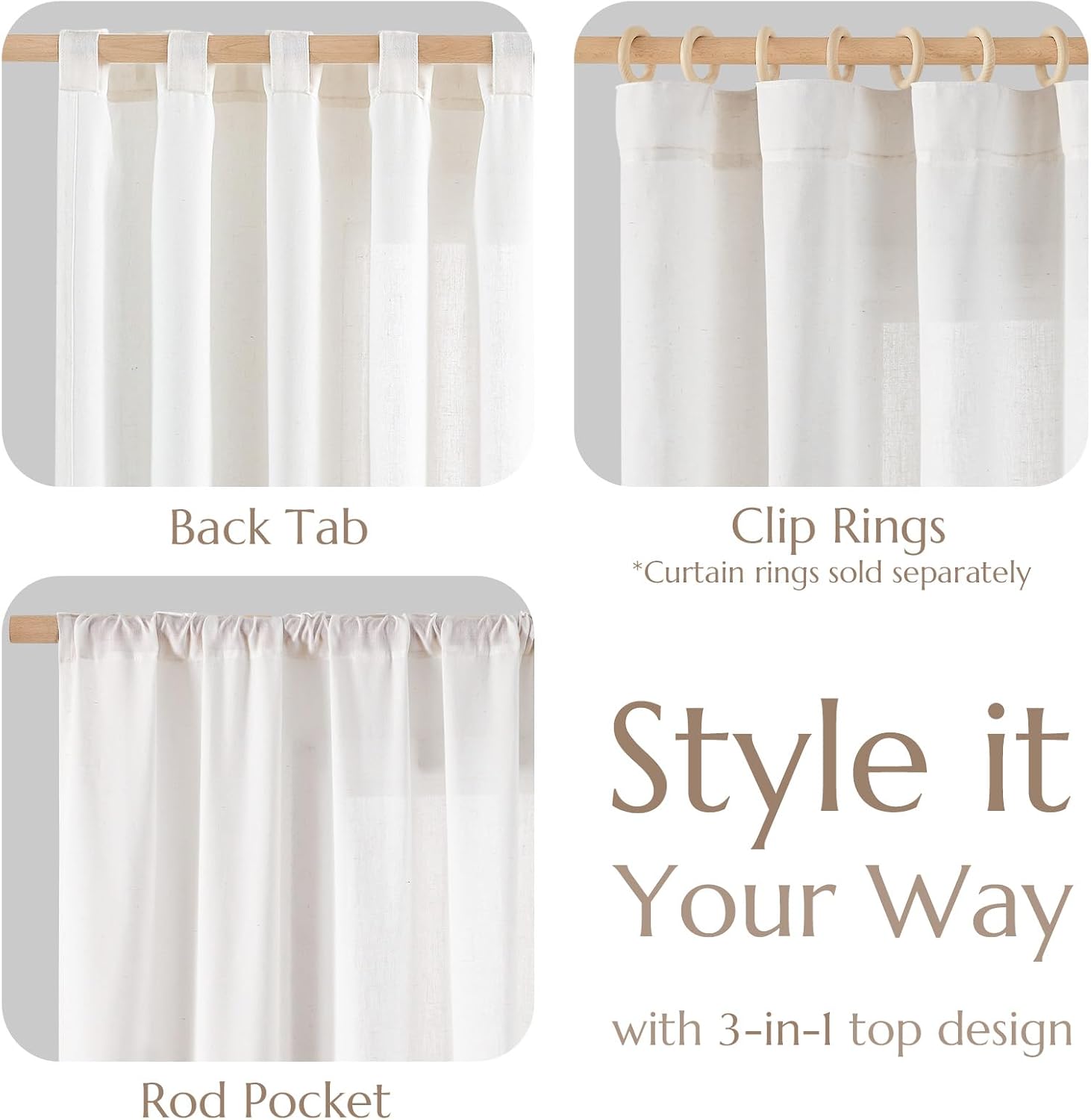 Detalle 2 de Jinchan Linen Curtains, 50 x 120 Inch