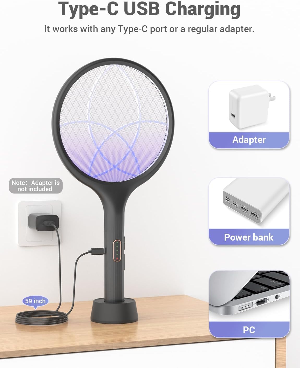 Thumbnail 6 de YISSVIC Electric Fly Swatter Racket with 4000V Grid (1500 mAh) – USB-C Charging, Indoor/Outdoor Bug Zapper