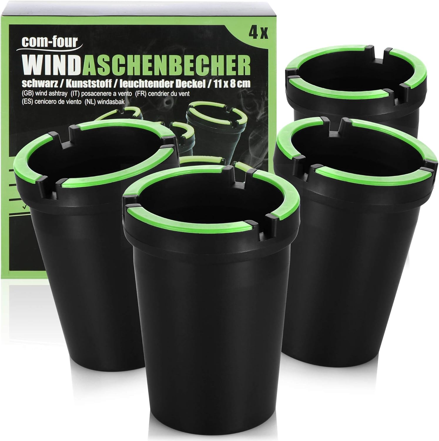 com-four® 2X Aschenbecher Ø 8 cm für Auto und Garten