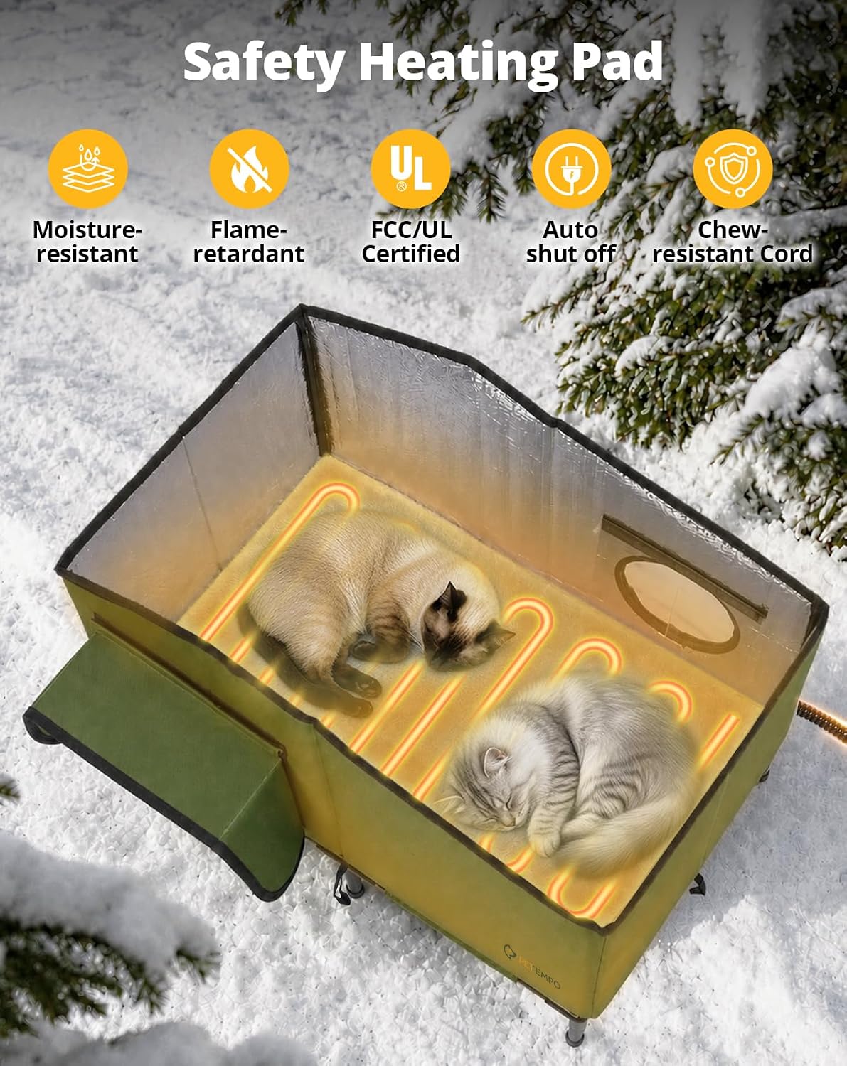 Detalle de PETEMPO BGPCH02 Heated Cat House, Insulated Outdoor Shelter, 26 x 16 in