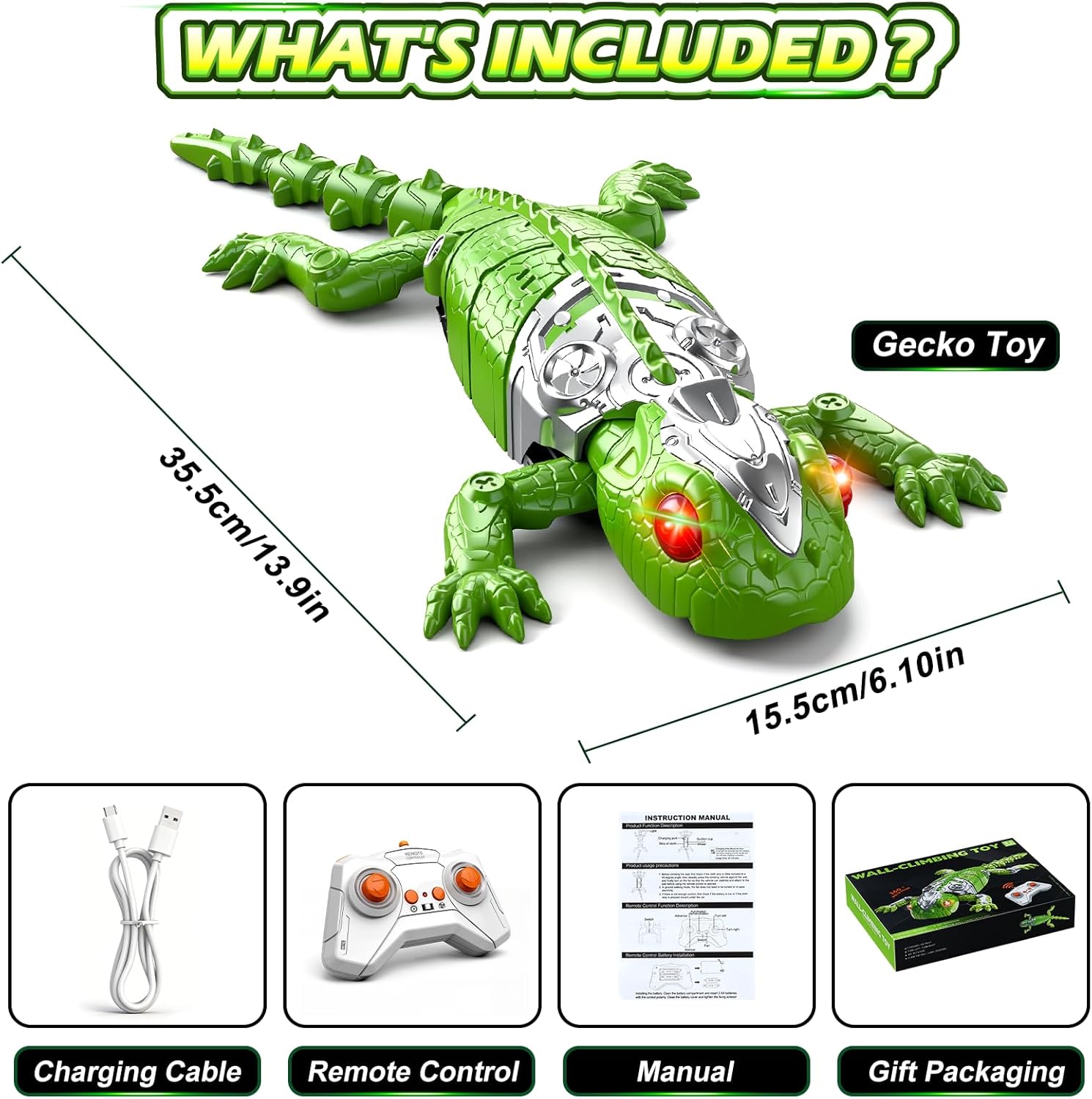 Thumbnail 6 de QASUN rechargeable wall-climbing gecko RC robot toy (LED eyes) for 3–10-year-olds