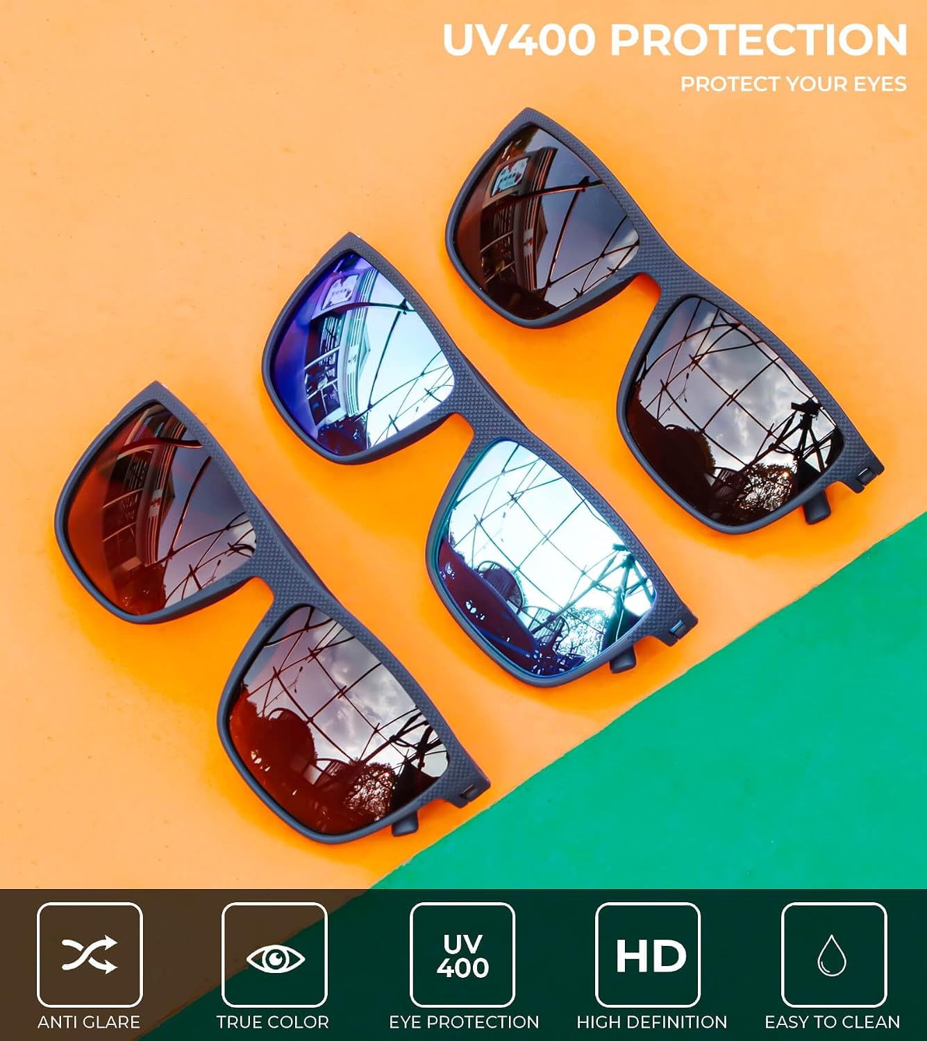 Thumbnail 4 de KALIYADI Polarized Sunglasses for Men, UV400 Protection, Lightweight Rectangle Frame