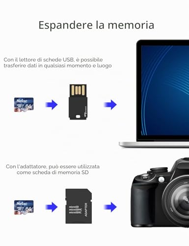 Thumbnail 8 de Netac Micro SD 64 GB UHS-I A1 V30: velocità affidabile per foto, video 4K e giochi