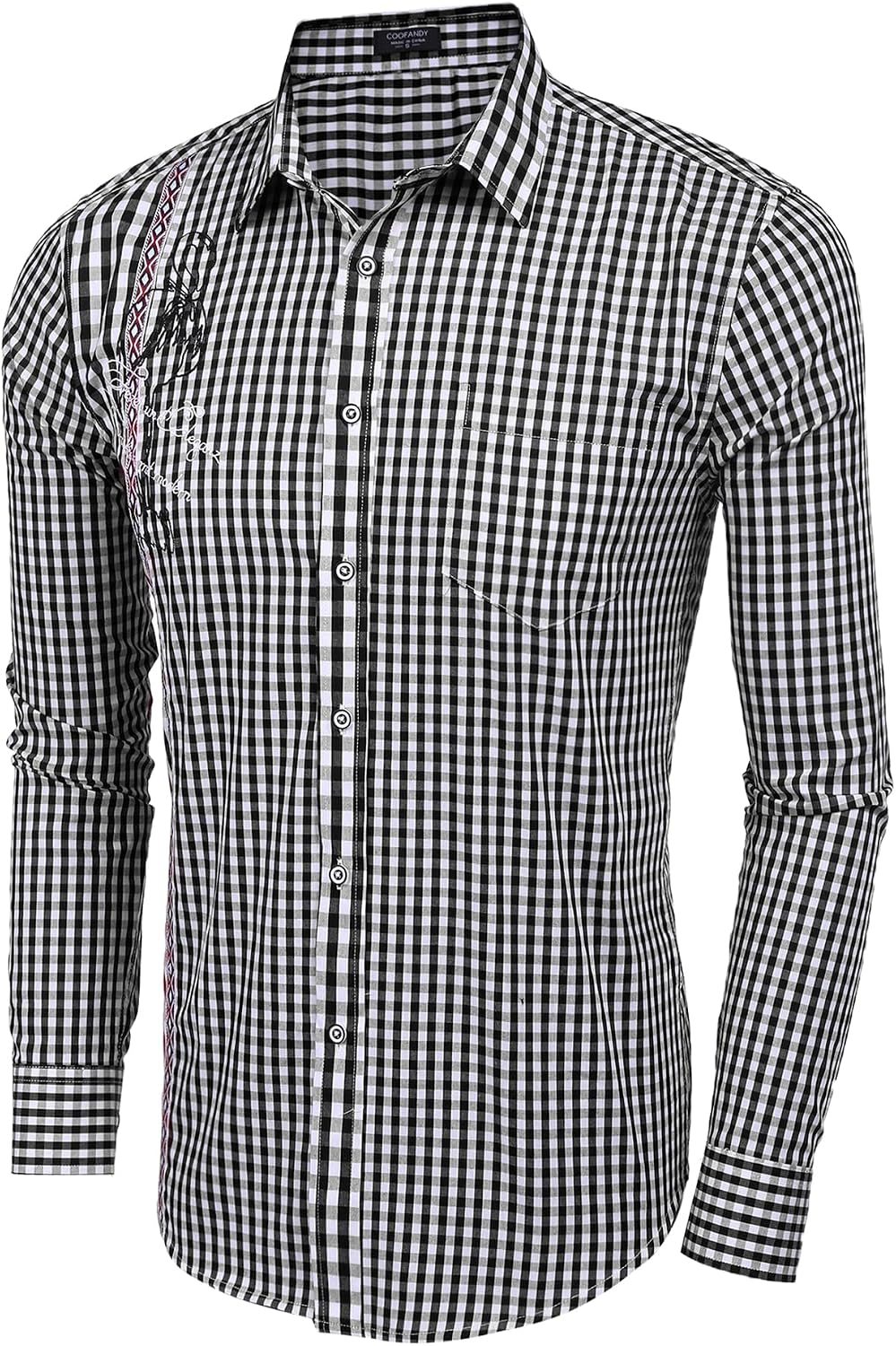 Detalle de COOFANDY Camicia da uomo a quadri slim fit con collo alto per Oktoberfest