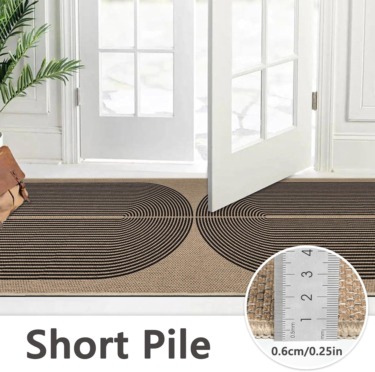 Detalle de Capslpad Jute-Look Runner Rug, 80 x 300 cm, Black Double-Arch Design
