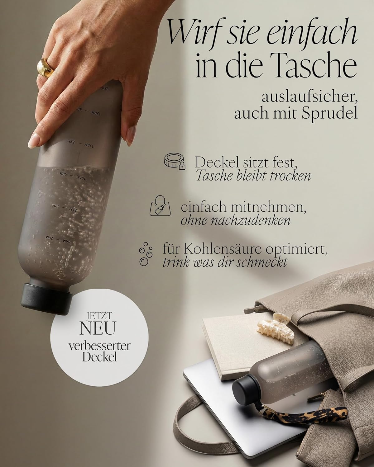 Thumbnail 1 de MAMEIDO Trinkflasche mit Zeitmarkierung 1 L – BPA-frei, auslaufsicher, geeignet für Kohlensäure