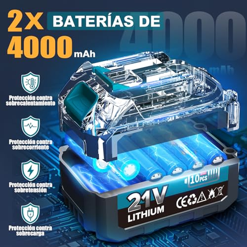 Detalle de RINOXAR 2 en 1: Motosierra de Pértiga 8" con 2 Baterías de 4000 mAh