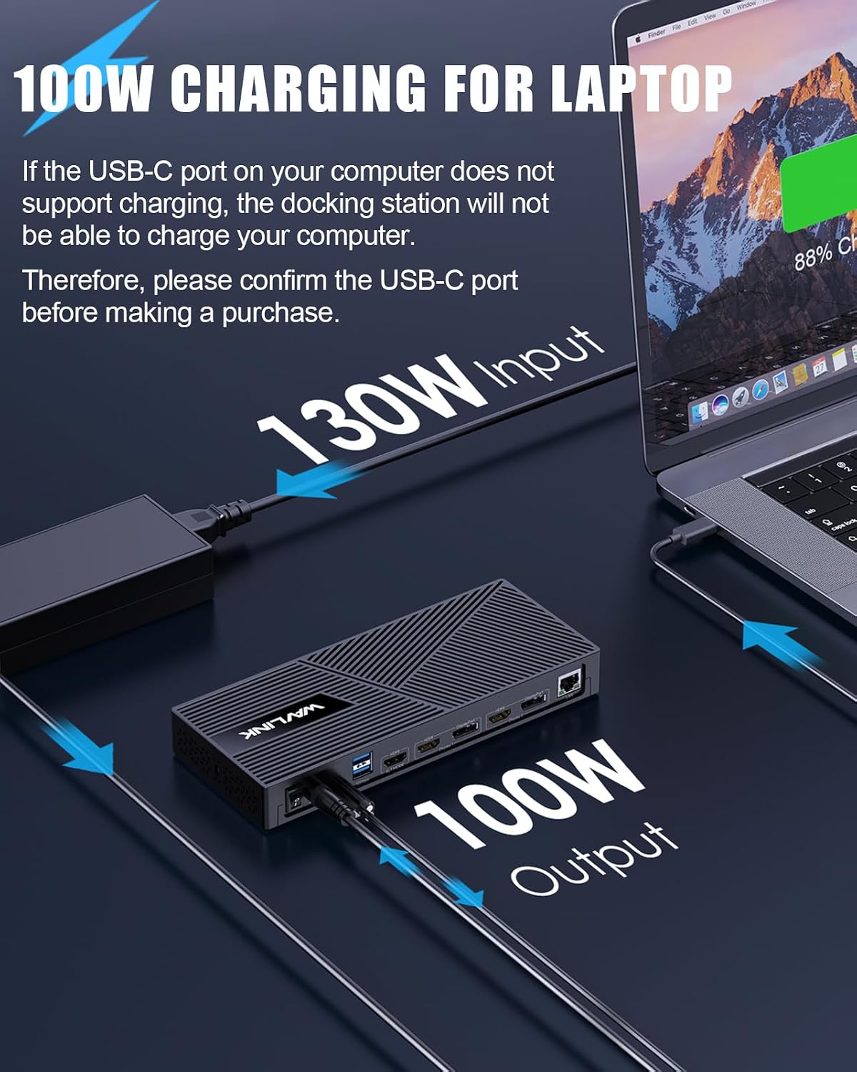 Detalle 2 de WAVLINK WL-UG63PD25 DisplayLink Docking Station for 3 Monitors, 100W PD