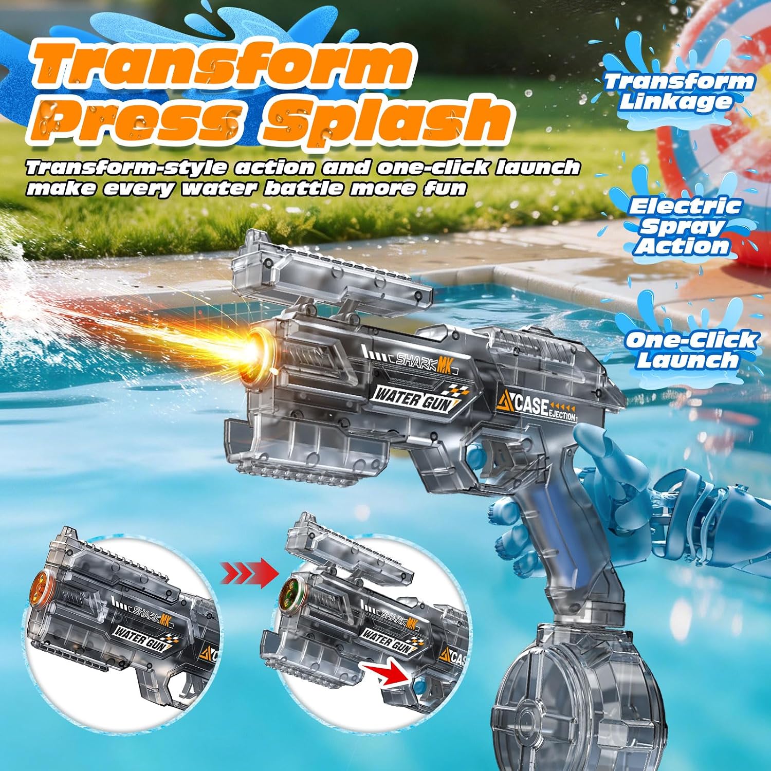 Detalle de Tecnock 2 Pack Electric Water Guns: Light-Up, USB Rechargeable Blasters for Summer Fun