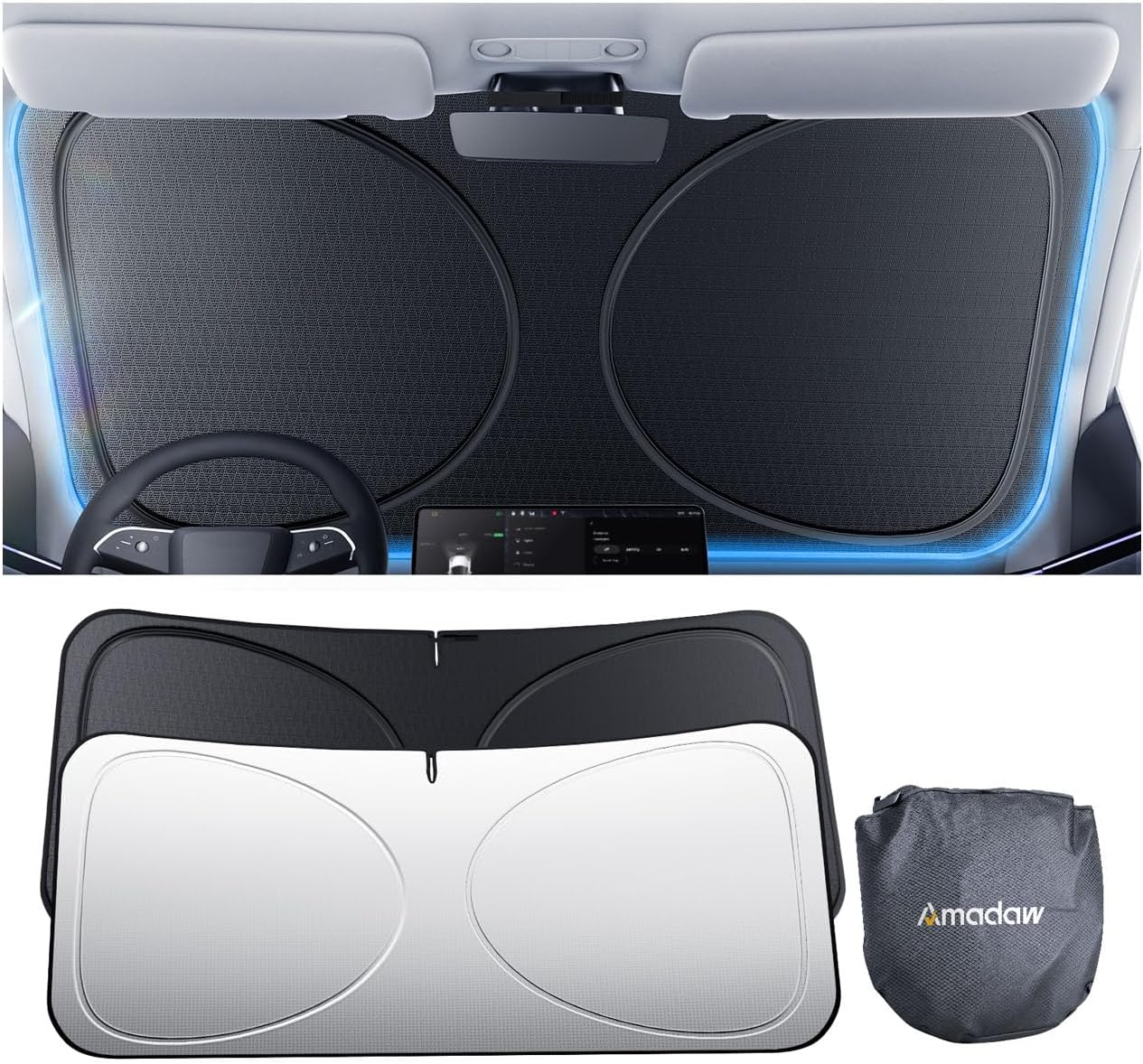 Detalle de Amadaw Windshield Sun Shade for Sedans, SUVs & Trucks – Universal Fit with Multi-Layer UV Block & Heat Insulation