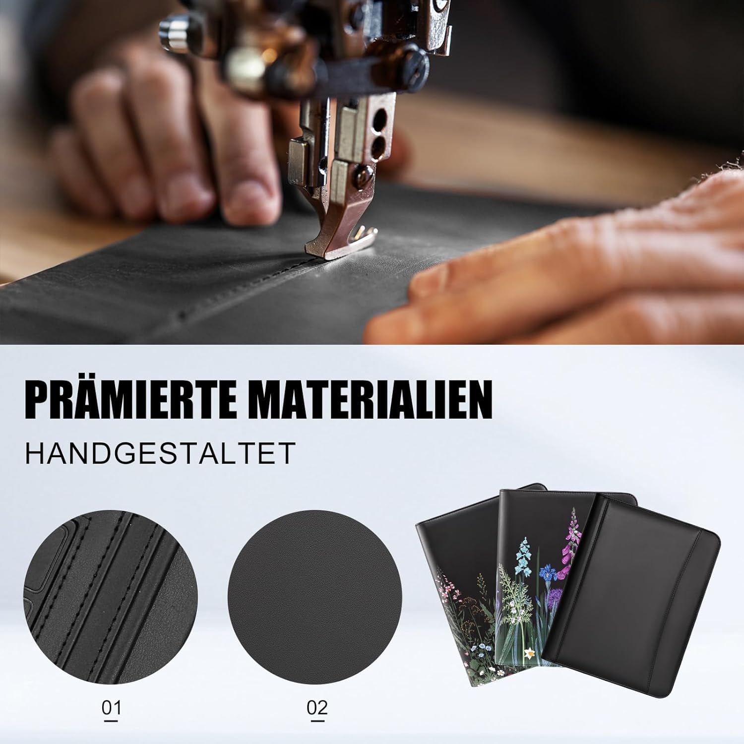 Thumbnail 5 de Leathario A4 Konferenzmappe mit Reißverschluss – Schreibmappe/Portfolio für Dokumente & Schreibblock (schwarz)