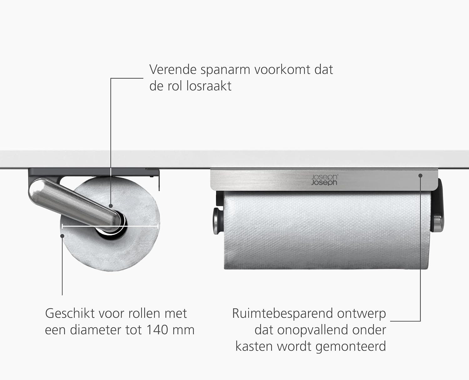 Thumbnail 6 de Joseph Joseph RollGrip onderkast-keukenrolhouder met veerarm, voor rollen tot 140 mm