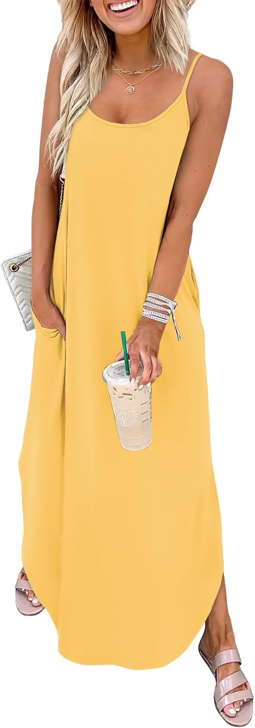 Detalle de WIHOLL Women’s Maxi Dress — Casual Long Summer Spaghetti Strap Hawaiian Vacation Style