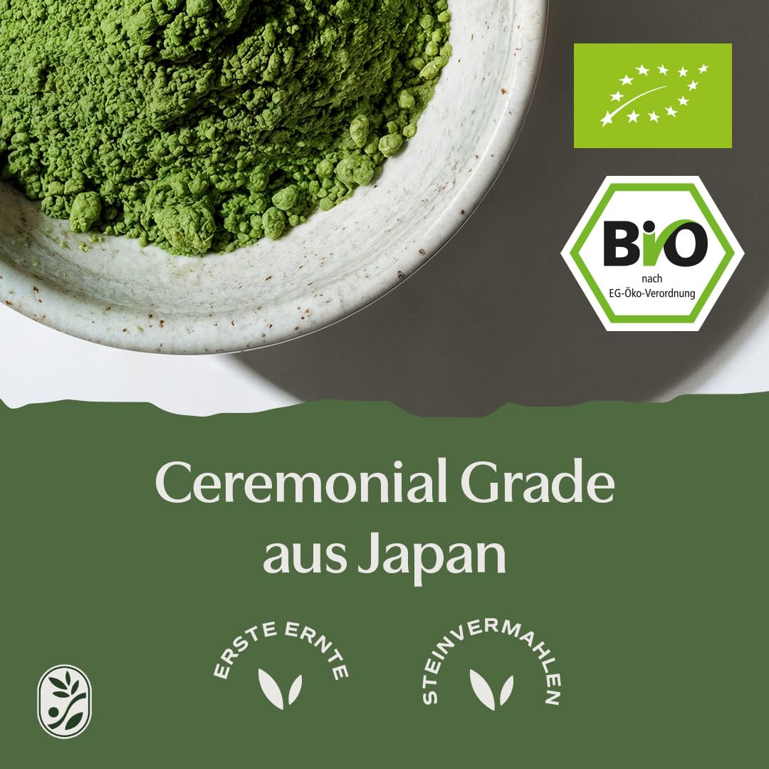 Detalle de nedura BIO Matcha ceremonial grade – Original japanisches Bio-Matcha-Pulver, 100 g
