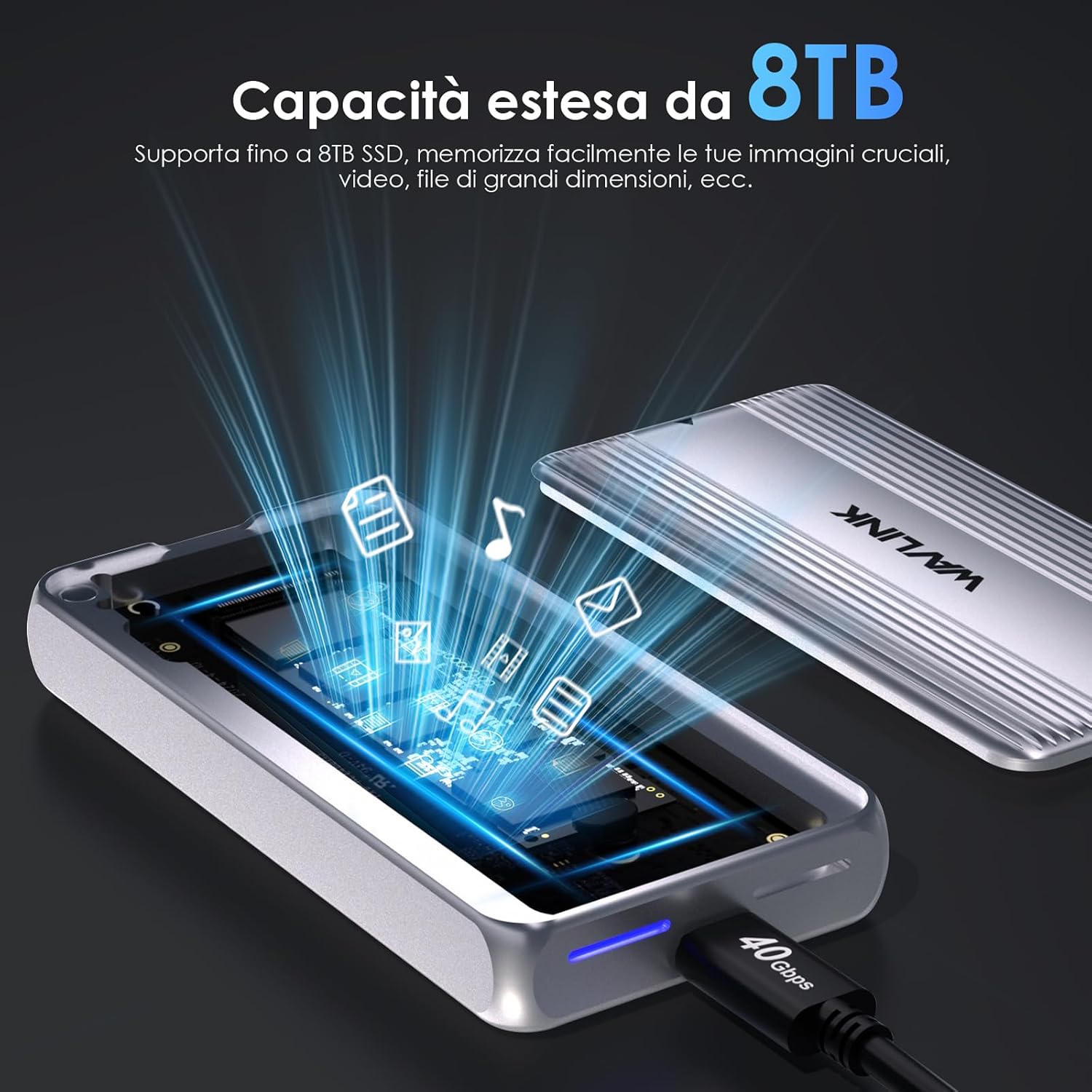 Thumbnail 6 de WAVLINK Case SSD M.2 NVMe 40Gbps con Ventola di Raffreddamento – enclosure USB4/Thunderbolt 4 per SSD NVMe 2230–2280