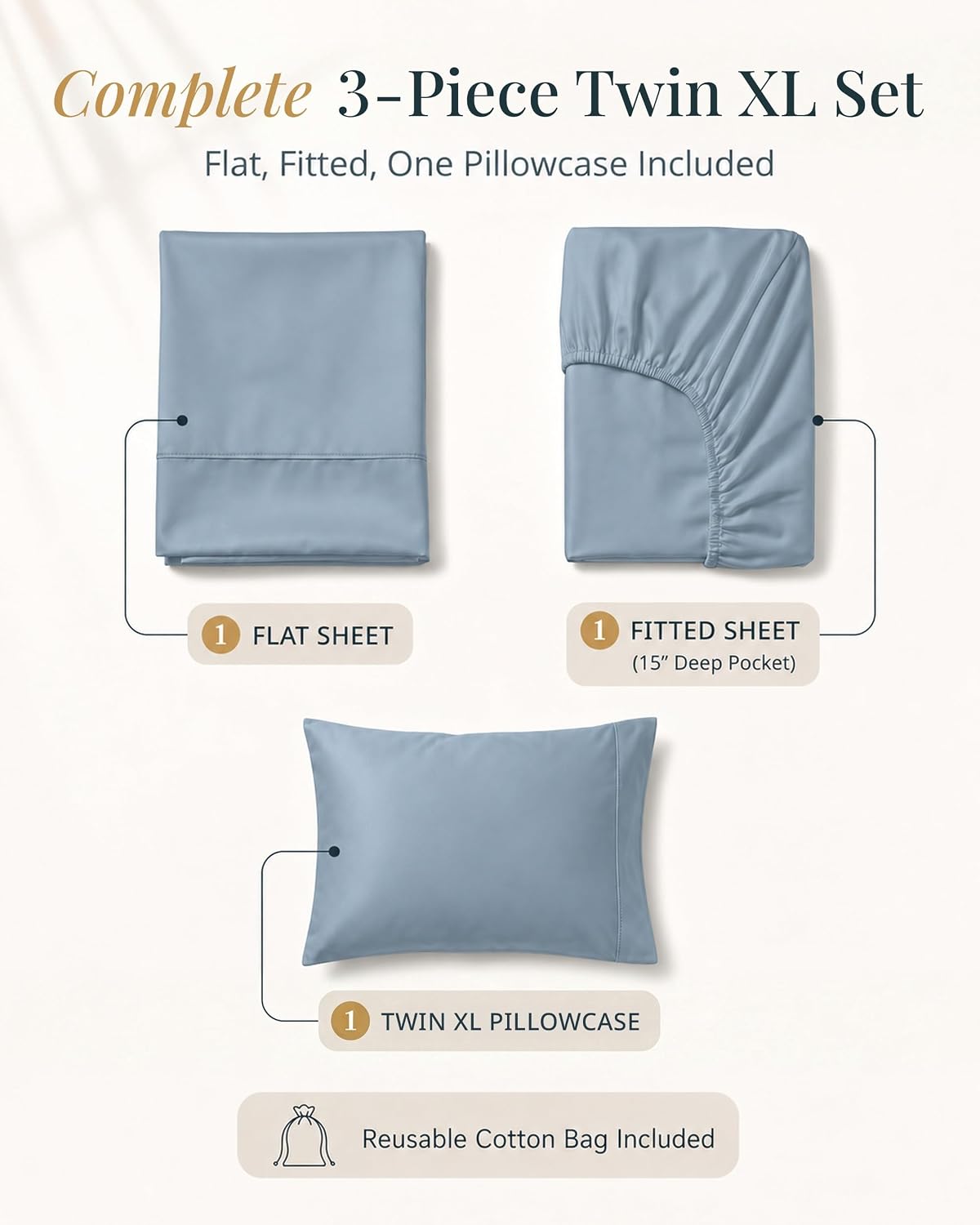 Detalle de LANE LINEN 450 Thread Count Cotton Sheets Set, Twin XL French Blue