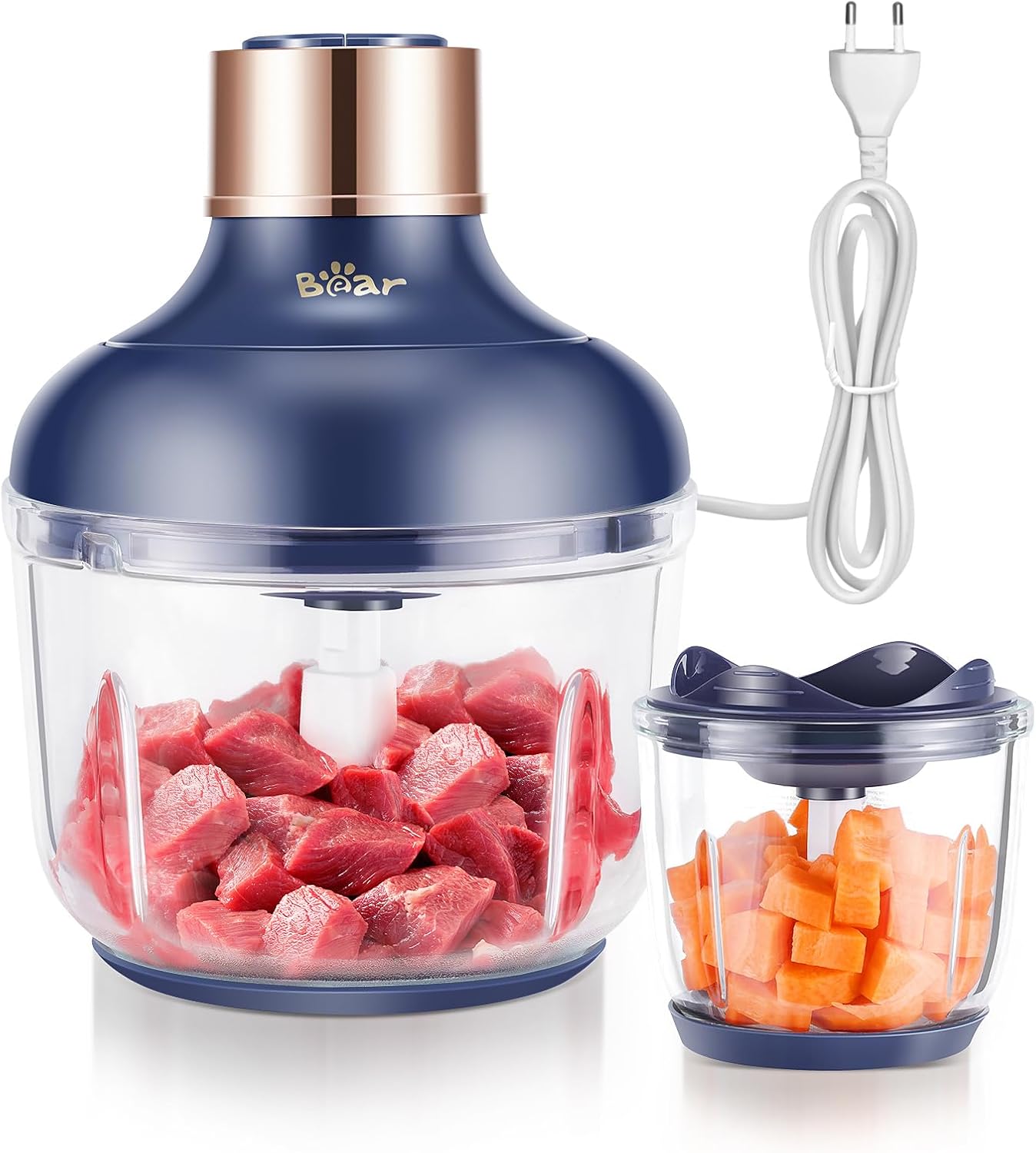 Detalle de Bear hachoir électrique 0,6 l + 2 l avec bol en verre, 2 vitesses et 4 lames acier inoxydable