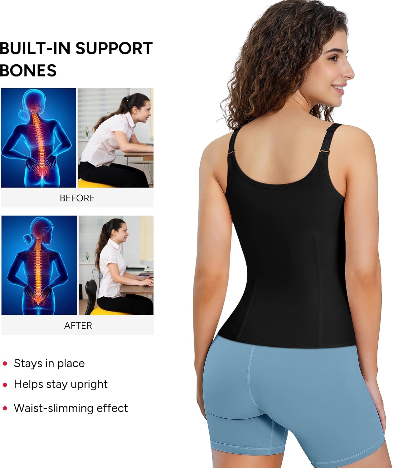 Thumbnail 3 de Nebility Waist Trainer Corset Shapewear Tank Top with Front Zipper and Adjustable Fit