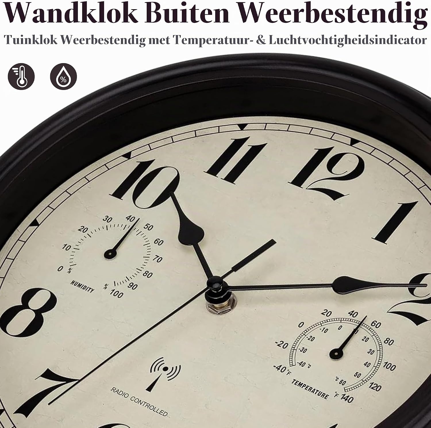 Detalle de Foxtop radiogestuurde wandklok van 30 cm met thermometer en hygrometer