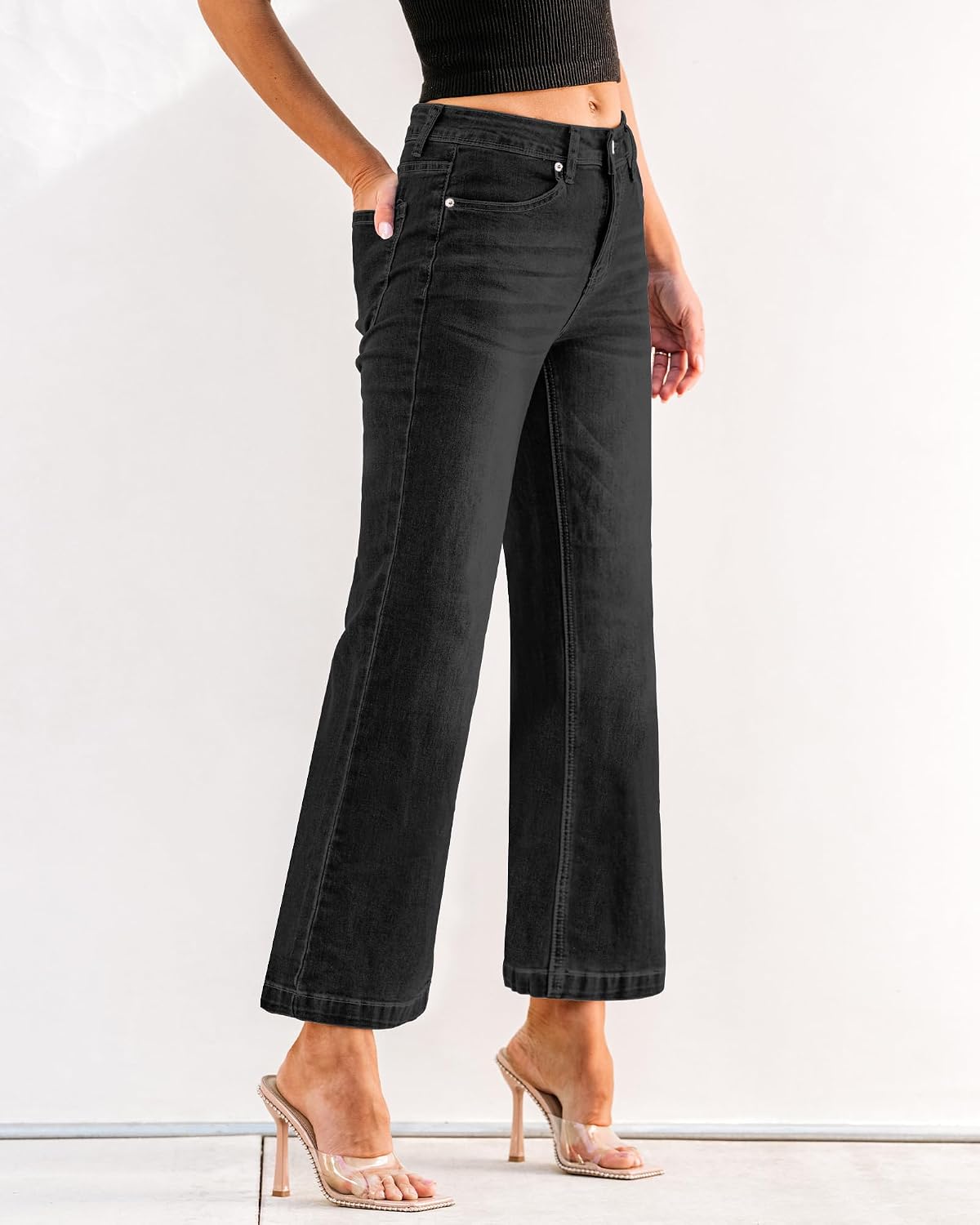Detalle de GRAPENT Womens Flare Jeans: High Waisted Wide Leg Stretch Denim Pants