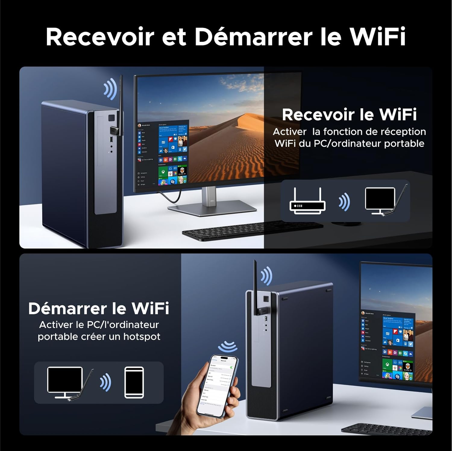 Thumbnail 5 de UGREEN Clé WiFi 6 AX900 Bluetooth 5.4 (adaptateur USB dual band 2,4/5 GHz avec antenne 6 dBi) pour Windows 11/10