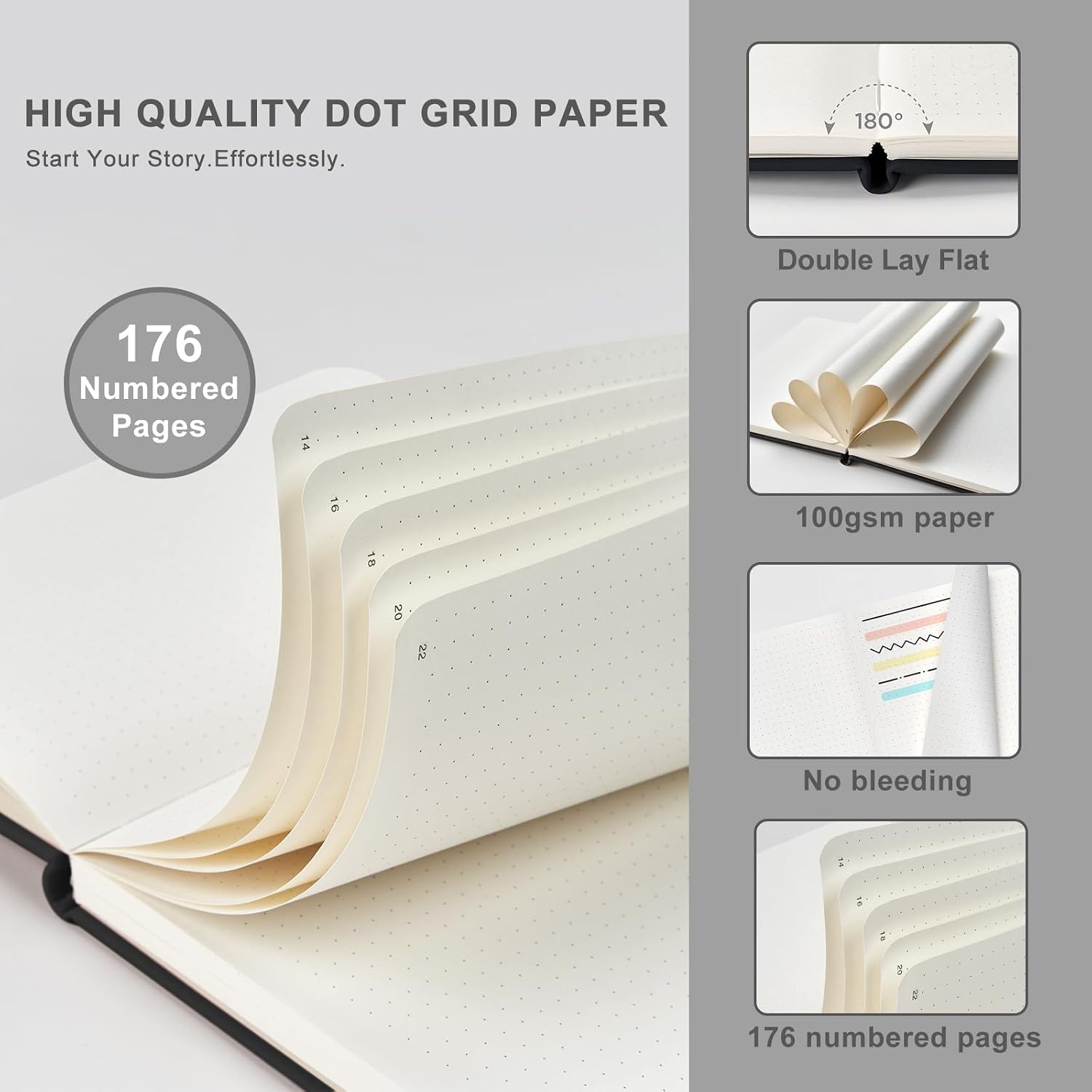Detalle de &And Per Se HEN-03 A5 Dotted Journal Set, 100 gsm Paper, Black Hardcover