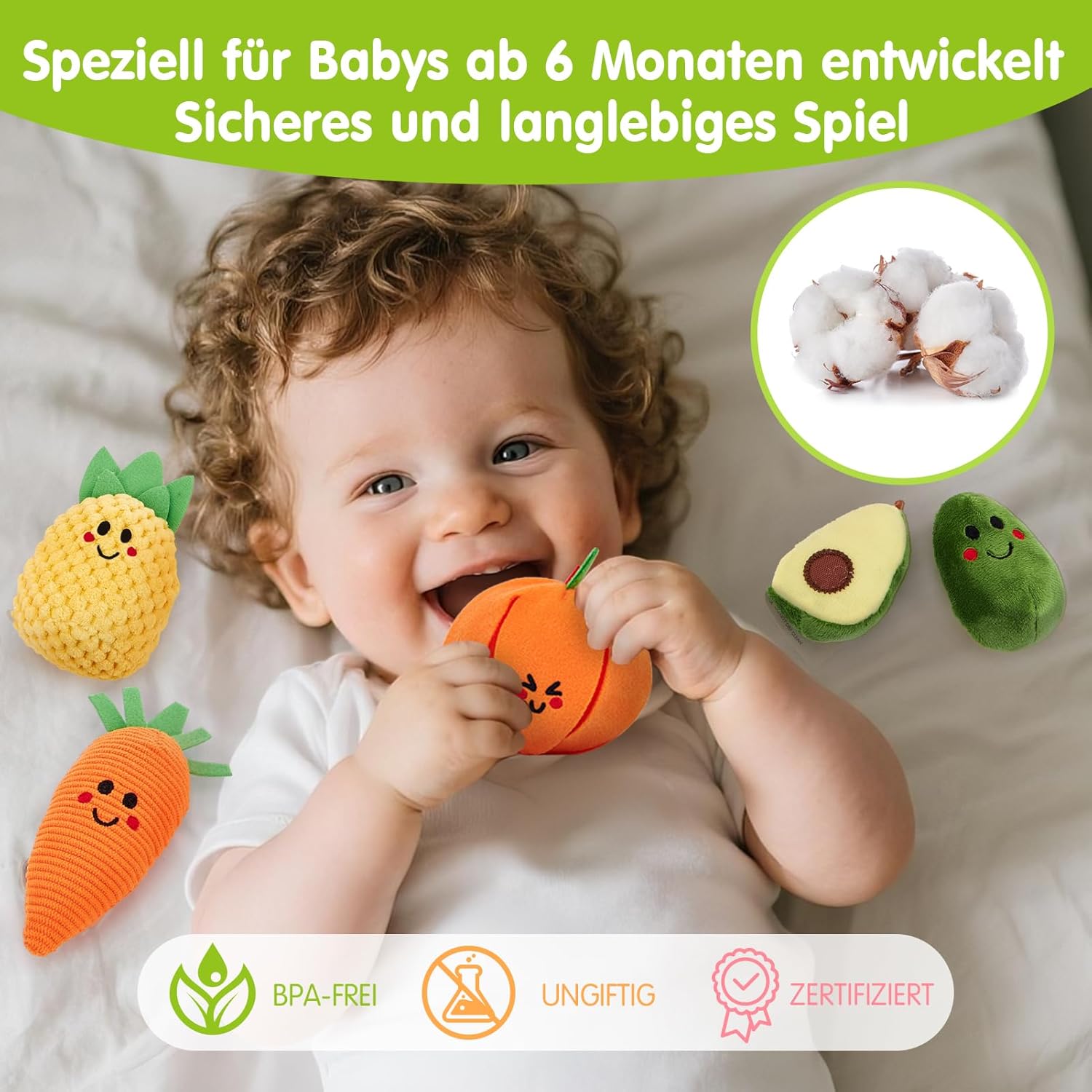 Thumbnail 5 de hahaland Baby Spielzeug 6-12 Monate Gemüs e Obst Plüsch