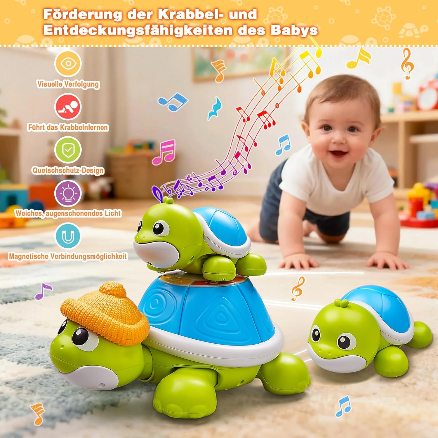 Thumbnail 2 de HILKKET Baby Krabbel Spielzeug mit Licht und Musik (3-tlg.) für 3–9 Monate