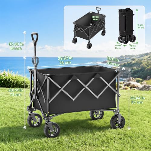 Detalle de Carrito de Camping Plegable 135 L de RYGEO: 150 kg, ruedas 360°, asa telescópica
