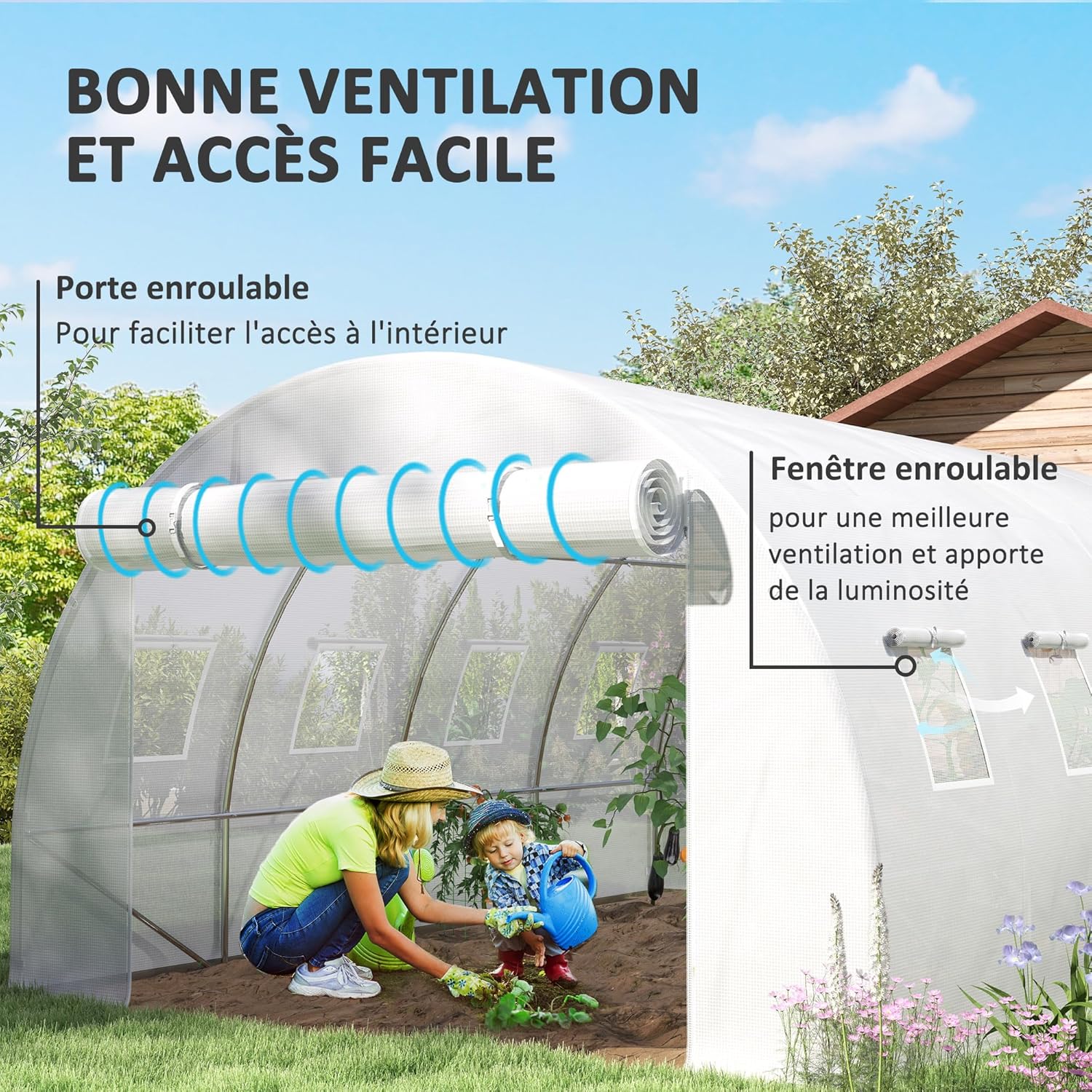 Thumbnail 2 de Outsunny Bâche de Rechange Serre Tunnel 12 m² – 4 x 3 x 2 m, PE Anti-UV, 8 fenêtres et porte enroulable
