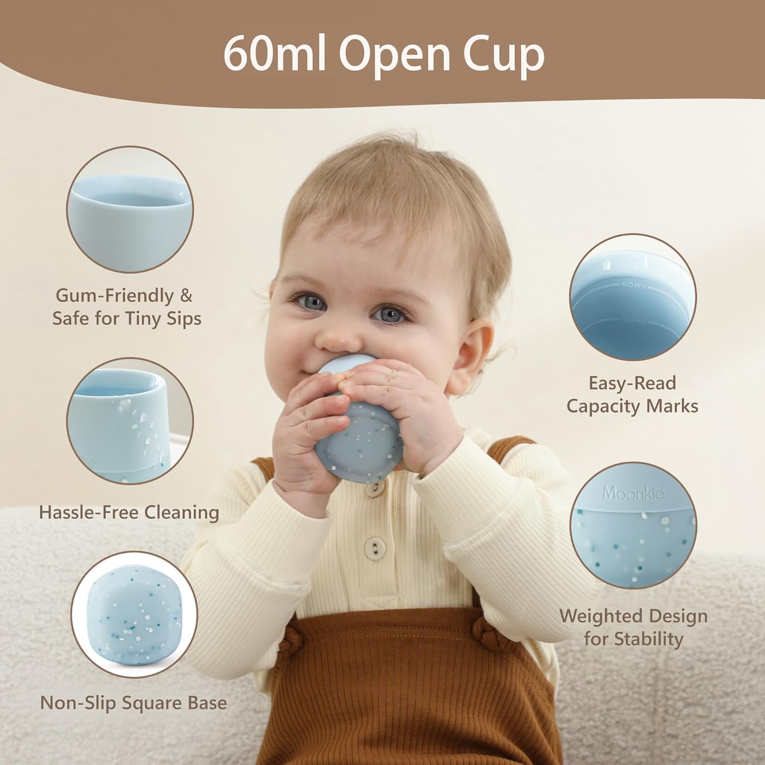 Thumbnail 1 de Moonkie Baby Cup | 2 Pack Silicone Open Cup for Babies from 6 Months