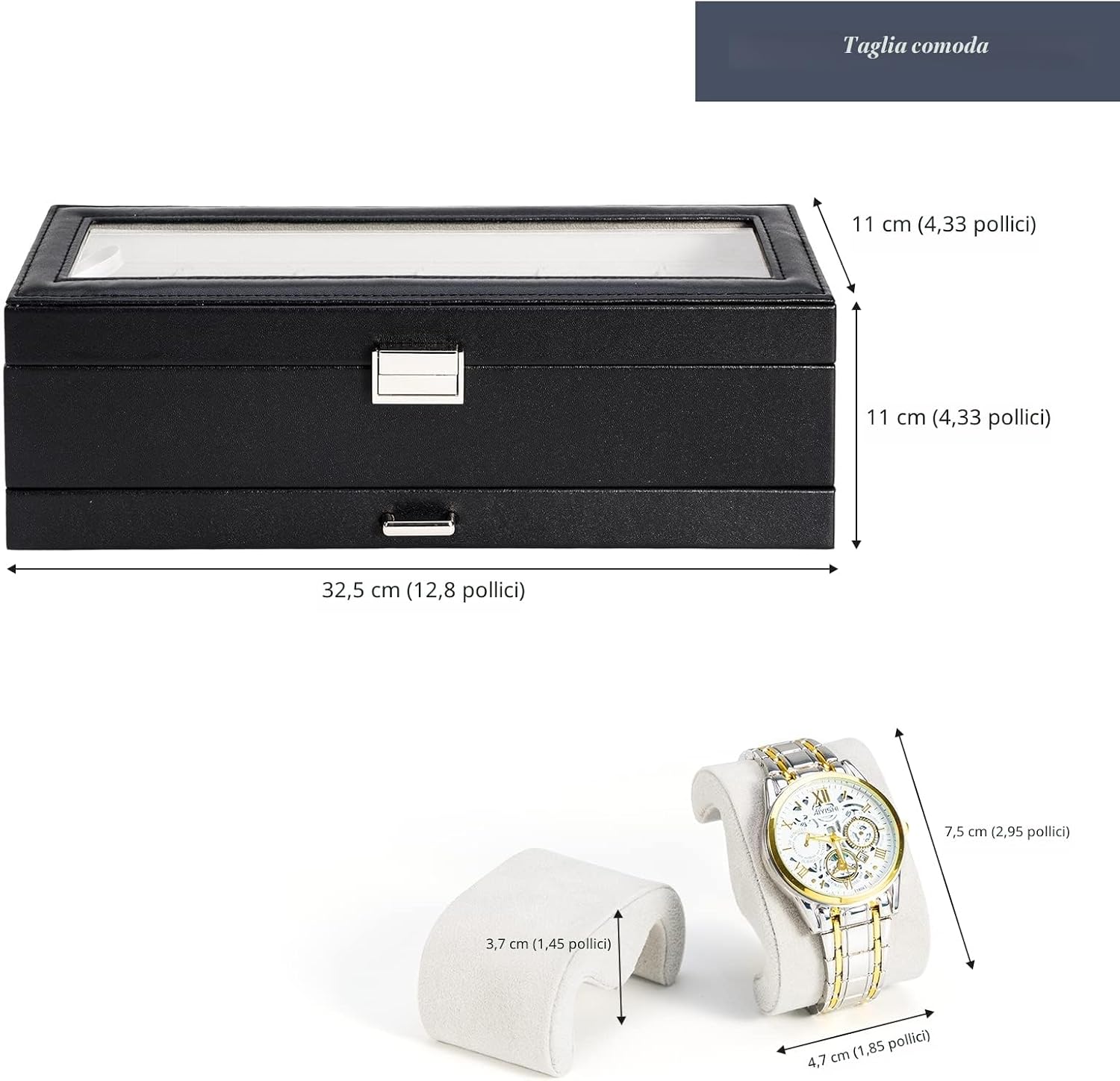 Detalle de ProCase Scatola porta orologi con 6 scomparti e coperchio in vetro – 32,5×11×11 cm