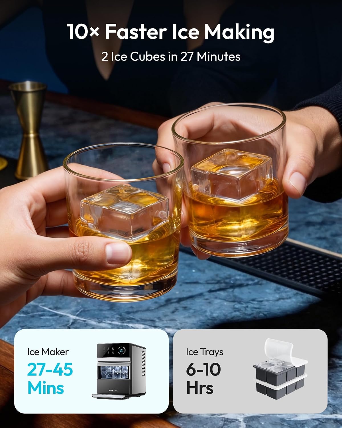 Detalle 2 de EUHOMY IM032-CBL-VC Clear Ice Maker, 2.2-Inch Cubes, App Control